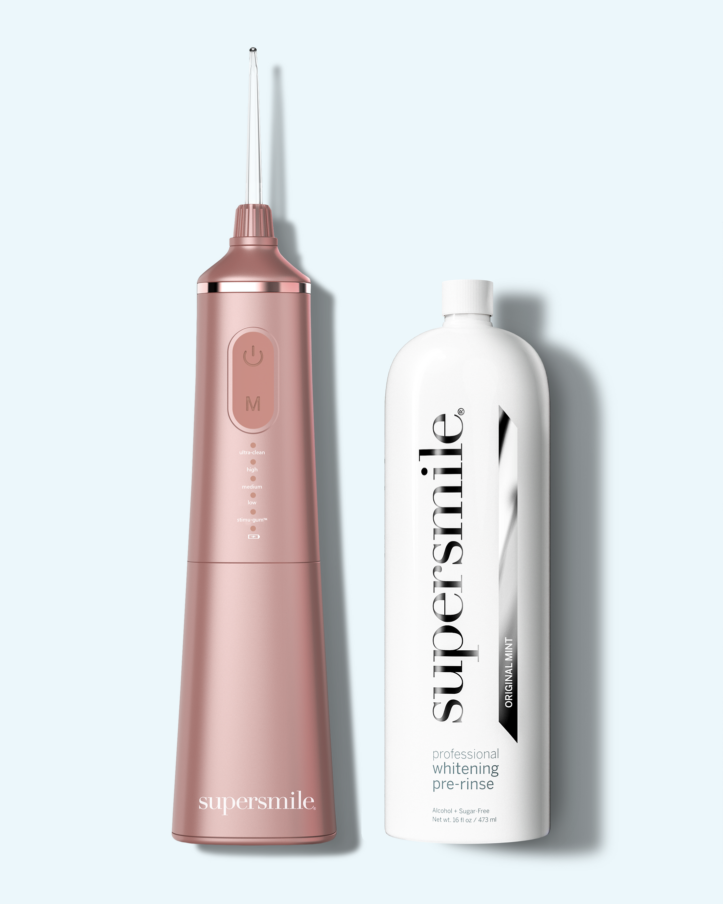 water flosser + whitening pre-rinse